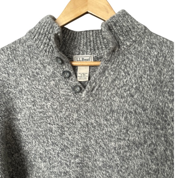 L.L. Bean 100% Lambswool Henley Sweater Heather Grey XL/L Grandpacore - Picture 5 of 8